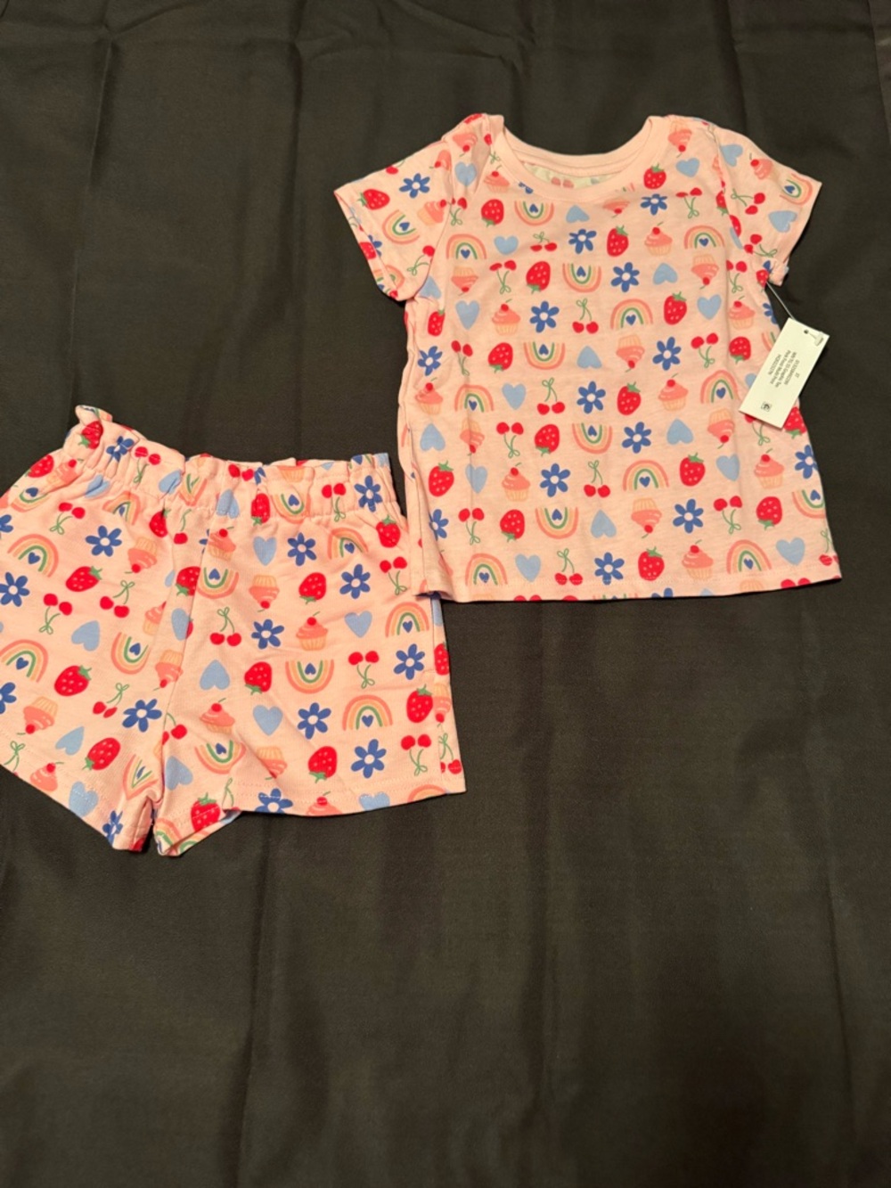 Wonder Nation Toddler Girl Pink Play Set 3T - Strawberry, Rainbow, Flower Print - Picture 2 of 8